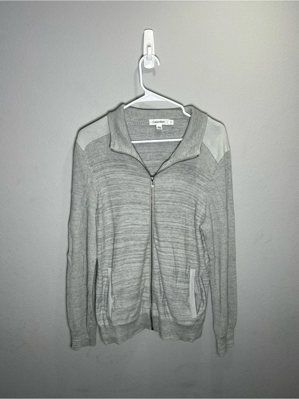 Calvin Klein Light Gray Zip-Up Knit Jacket